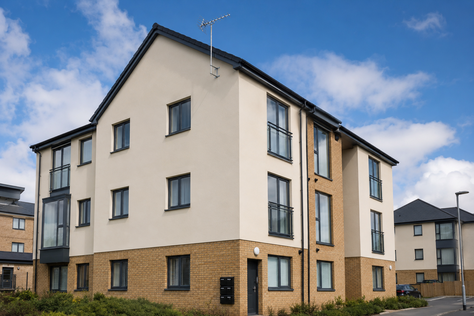 New build apartments with rooftop TV aerial in Tamworth
